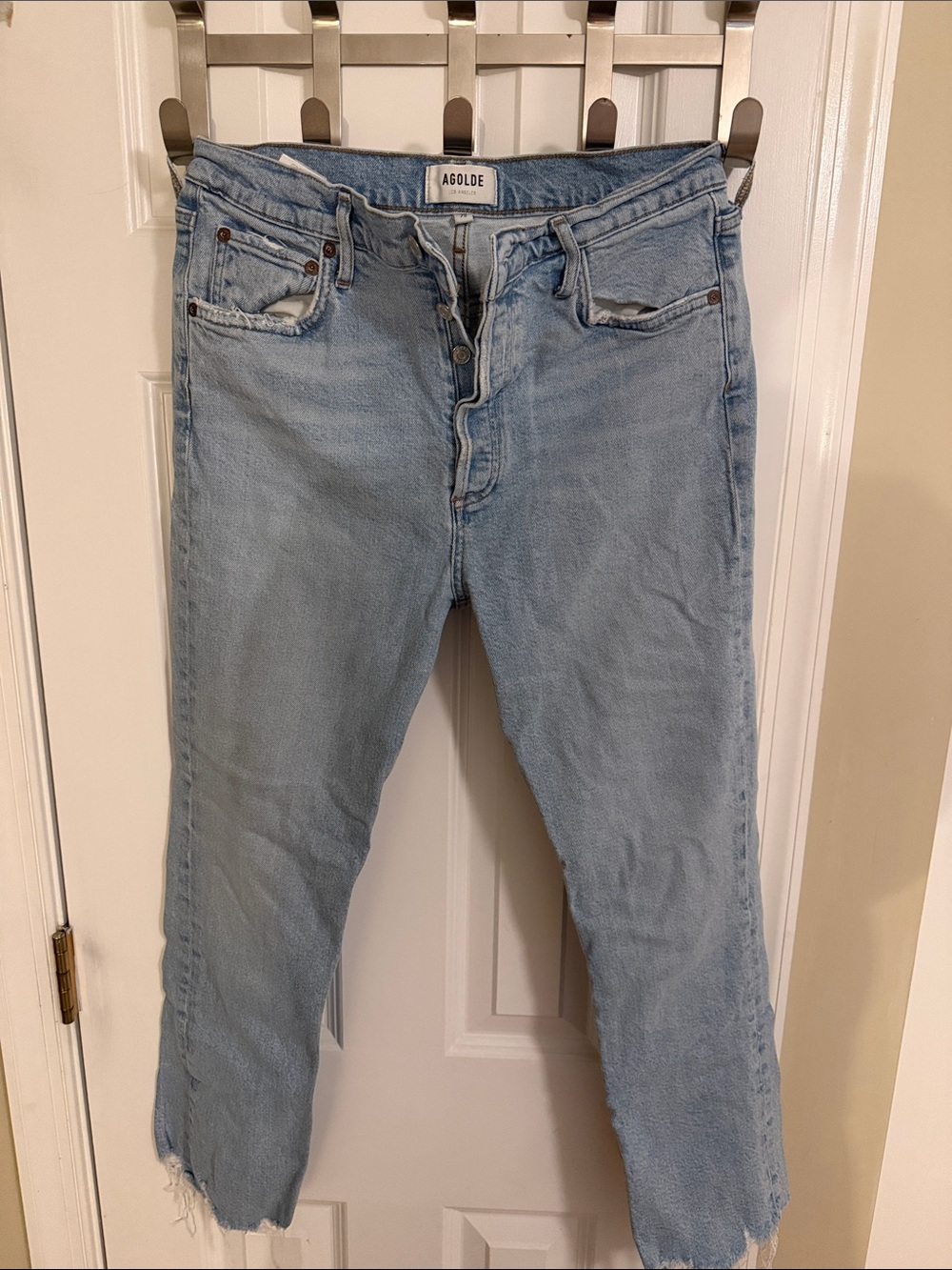 Agolde Light Blue Cropped Button-Fly Jeans